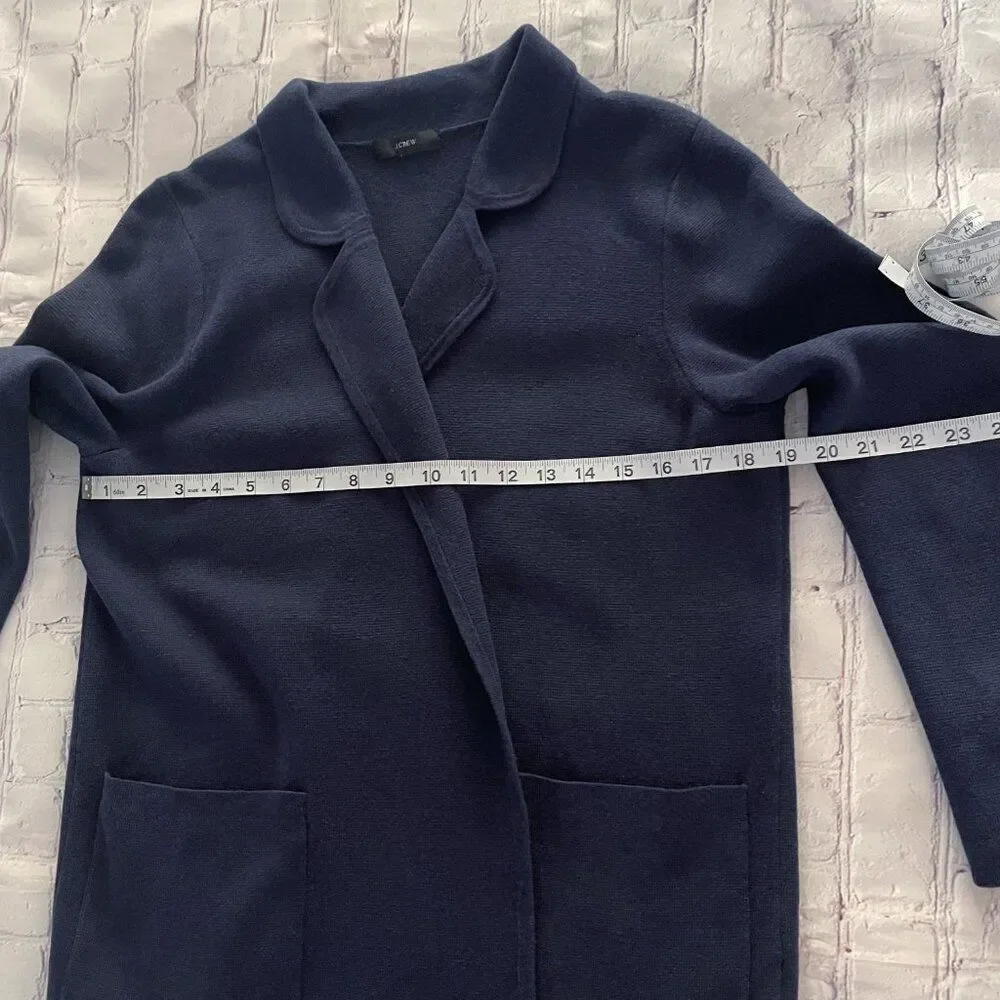 Womens J.Crew Eloise Navy Blue Wool Blend Open Knit Blazer Pockets Workwear